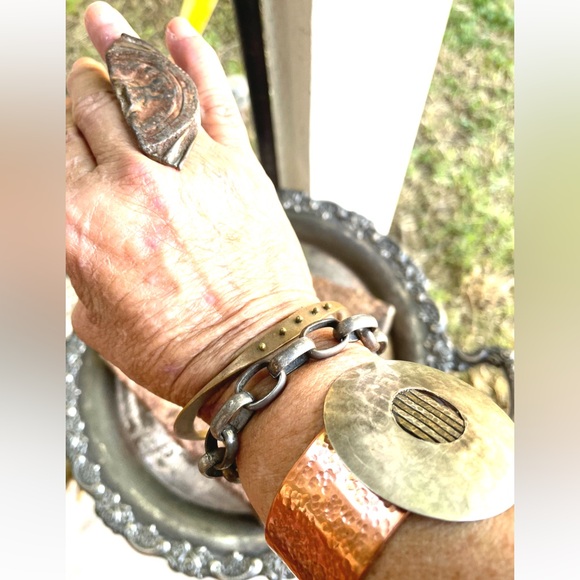 Blacksmiths Handcrafted Hammered Copper Cuff Bracelet Upcycled Vintage Silver - Picture 4 of 11